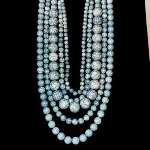 BAUBLEBAR | 5 Strand Teal/White Globe Bead Layered Necklace